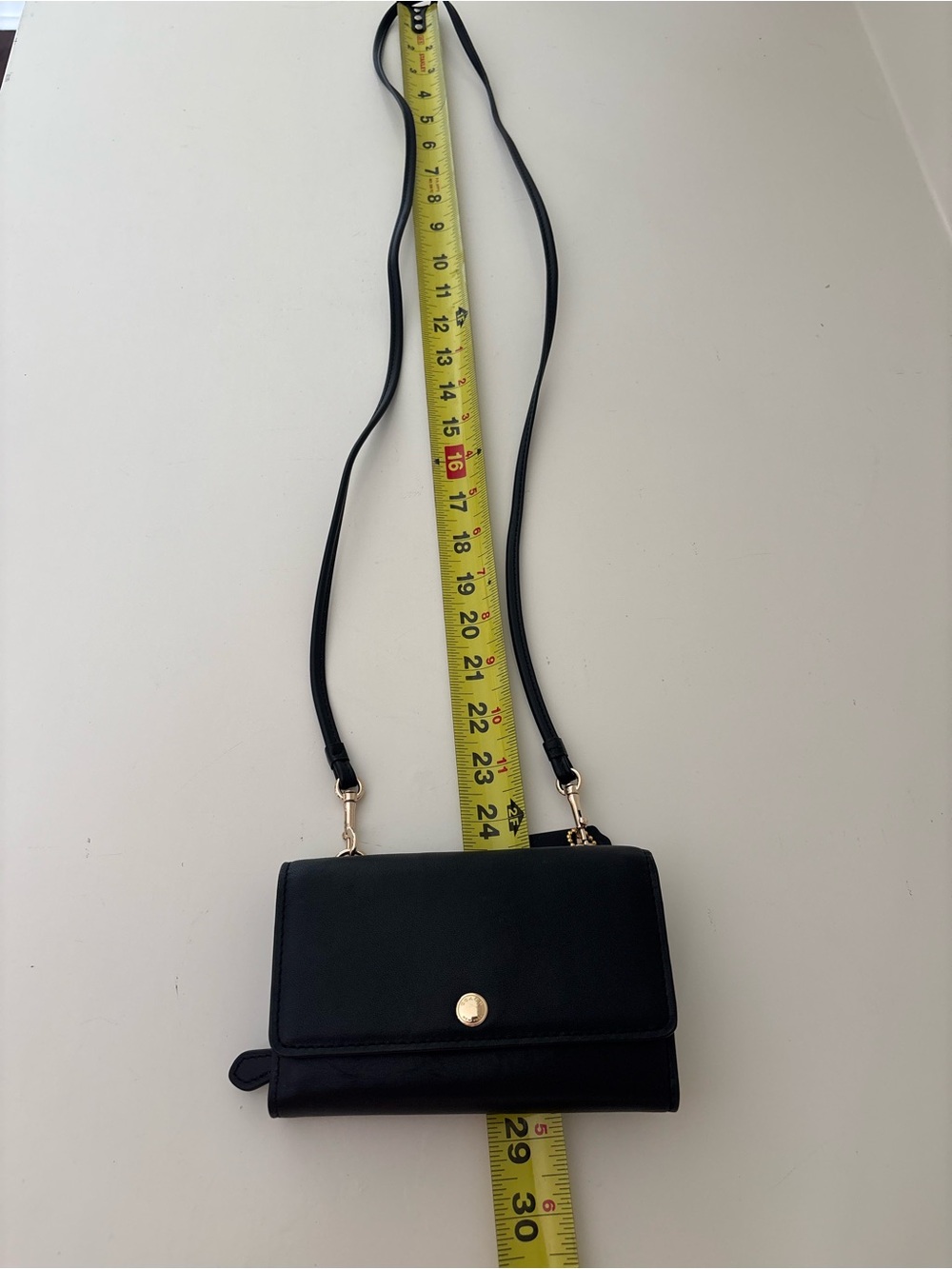 Coach Black Leather Crossbody Wallet with Gold-Tone Button - Picture 15 of 16